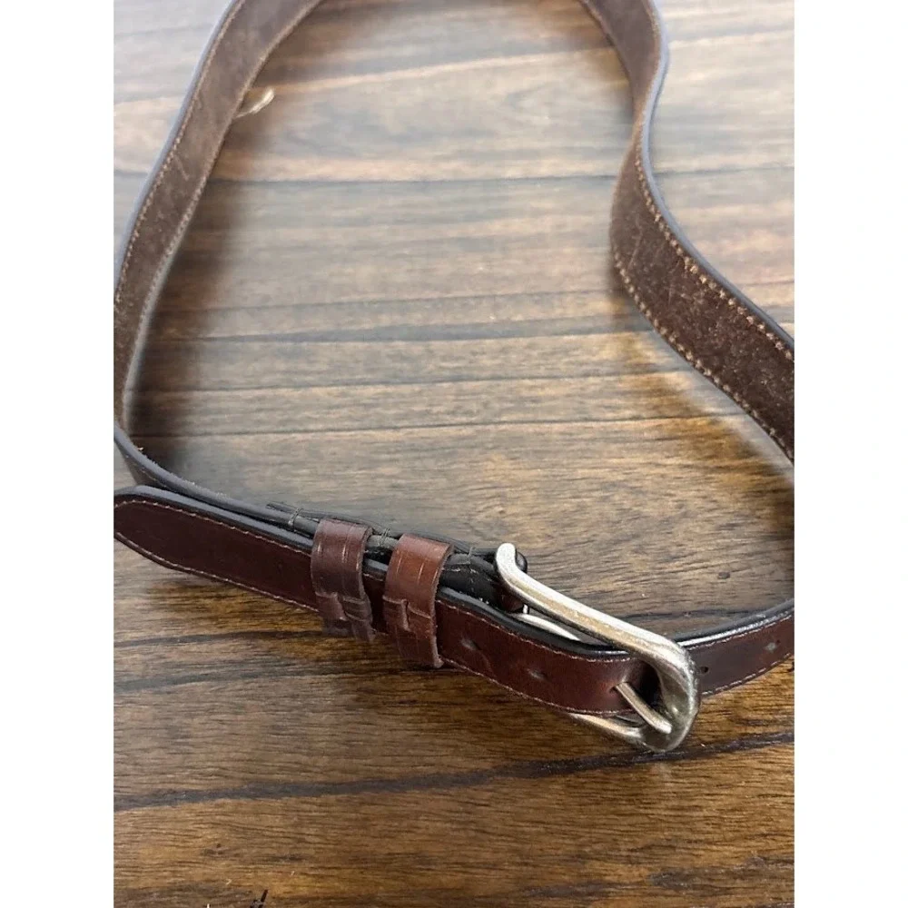 Mens Brown Top Grain Leather Belt Size 40 Stitched Western Casual Silver Buckle